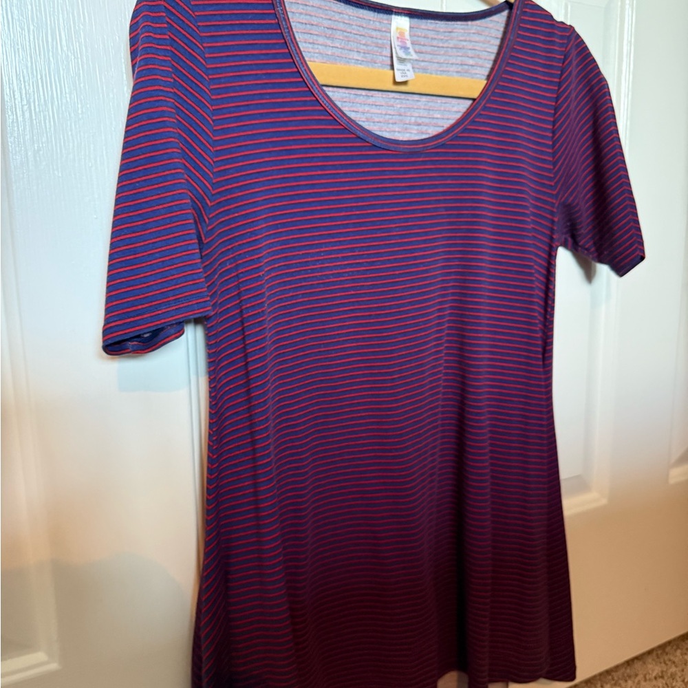 LuLaRoe Women's Short Sleeve Top - Red and Blue Stripes